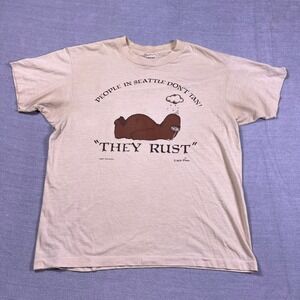 Hanes Vintage 1979 Seattle They Rust Graphic T-Shirt Mens L Beige Cotton Blend